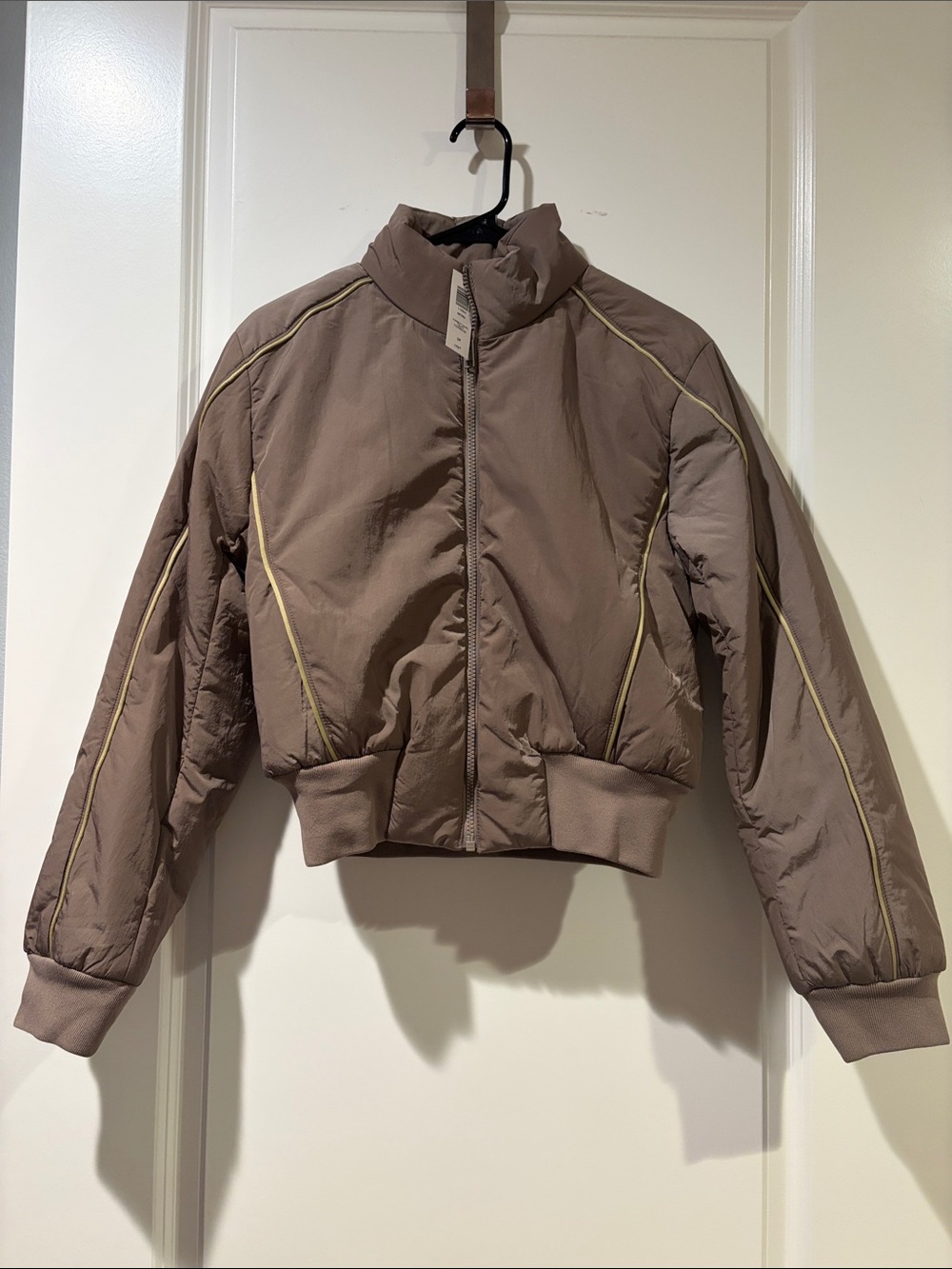 Aritzia Nitro Cropped Bomber Jacket in Taupe
